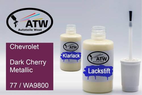 Chevrolet, Dark Cherry Metallic, 77 / WA9800: 20ml Lackstift + 20ml Klarlack - Set, von ATW Autoteile West.